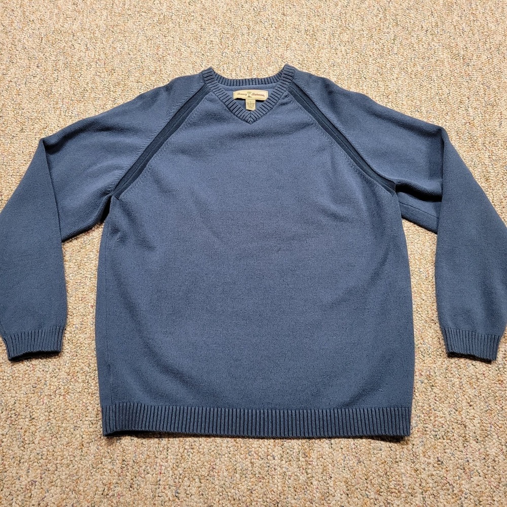 Tommy Bahama Sweater Mens Large Blue VNeck Casual Pullover Preppy Outdoors Fall